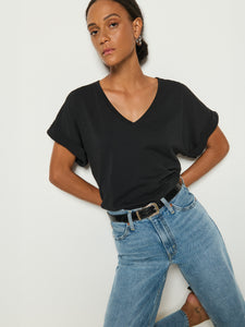 Stevie Cuffed V-Neck- Jet Black