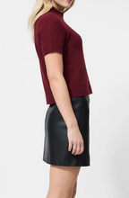 Vhari Knit Mock Neck Short Sleeved Top- Cabernet