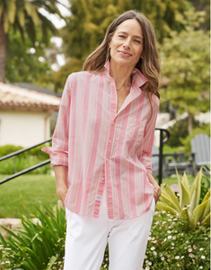 Relaxed Button-Up Shirt- Peach/ Pink Multi Stripe