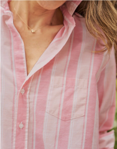 Relaxed Button-Up Shirt- Peach/ Pink Multi Stripe