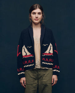 The Sailboat Lodge Cardigan- Dark Navy