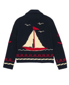 The Sailboat Lodge Cardigan- Dark Navy