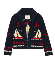 The Sailboat Lodge Cardigan- Dark Navy