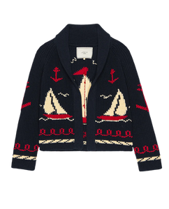 The Sailboat Lodge Cardigan- Dark Navy