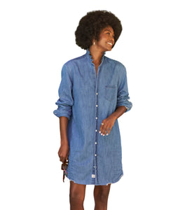 Ruffle Mary Classic Shirtdress- Vintage Stonewashed Indigo