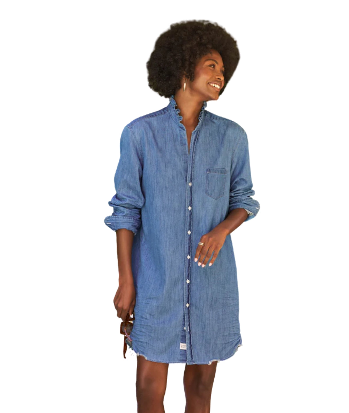 Ruffle Mary Classic Shirtdress- Vintage Stonewashed Indigo
