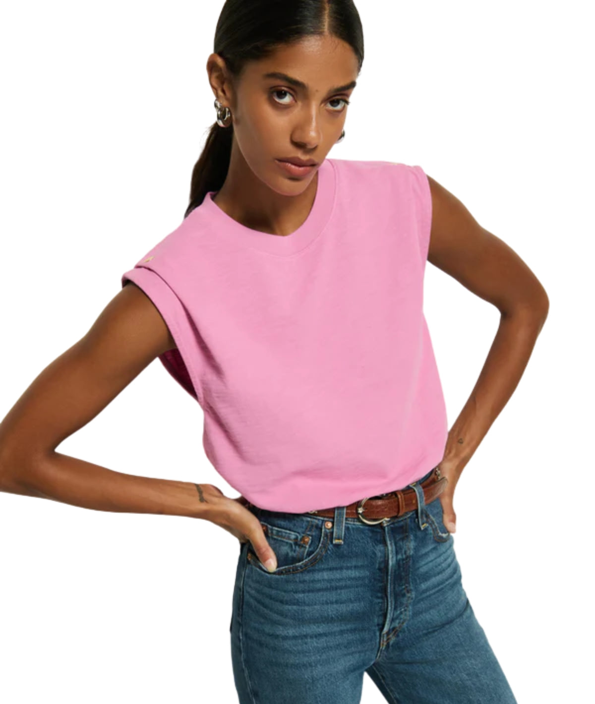 Marina Muscle Tee W/ Shoulder- Dahlia