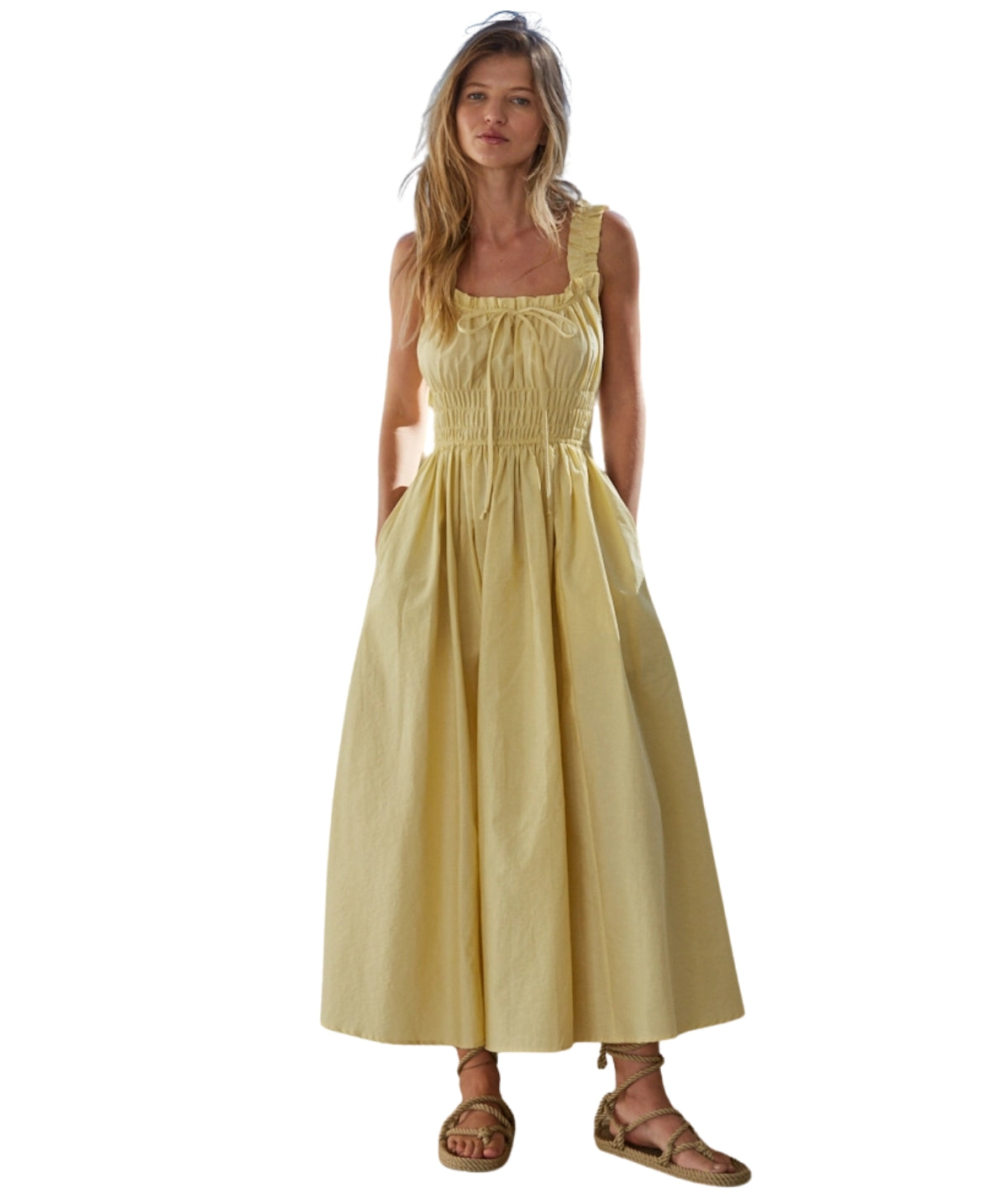 Daisy Sweetheart Neck Dress- Yellow