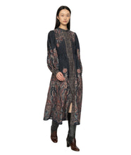 Hyacinth Print Long Sleeve Midi Dress- Navy