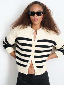 Nico Striped Cardigan-  Ivory/Black