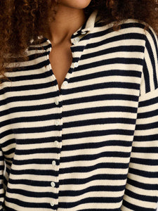 Taylor Striped Cardigan- Navy/Ivory