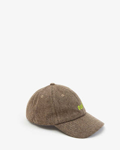 Wool Baseball Hat- Taupe w/ Neon Yellow Embroidered Oui