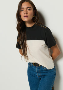 Yvette Colorblock Tee- Jet Black