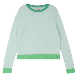 Cashmere Contrast Rib Crew- Pale Green