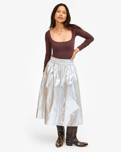 Zoelle Skirt- Silver Metallic Coated Cotton