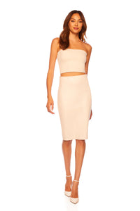 Faux Leather Pencil Skirt- Blanched Almond