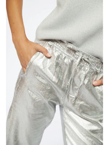 Lotus Metallic Linen Jogger Pants- Silver