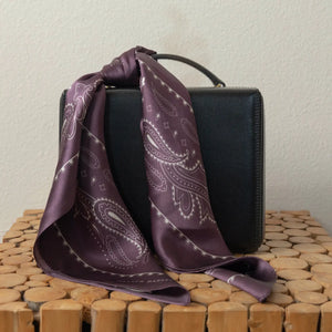 Western 100% Silk Bandana Scarf- Eggplant