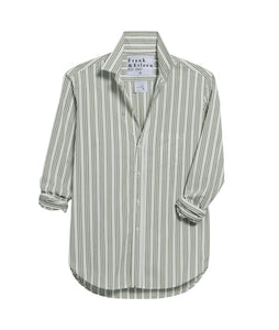 Eileen Relaxed Button- Up Shirt- Army Green/ Beige Stripe