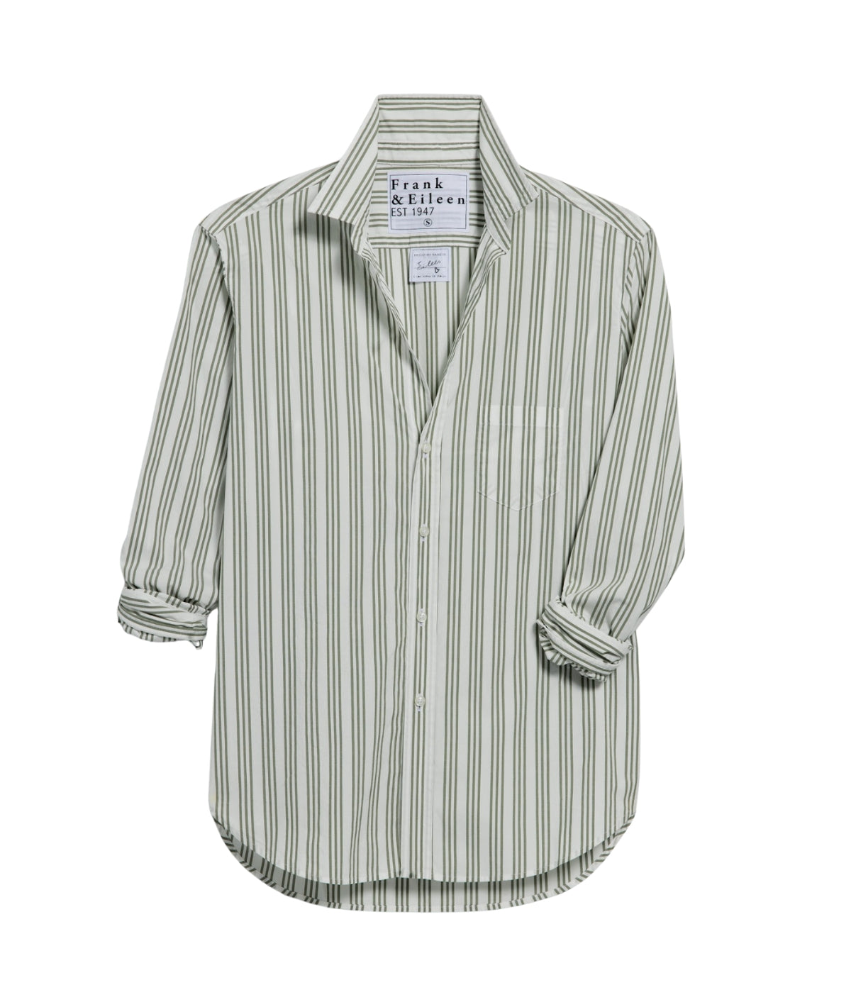 Eileen Relaxed Button- Up Shirt- Army Green/ Beige Stripe