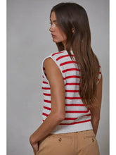 Greer Striped Button Down Vest- Off White/ Red