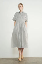 Shea Stripe Button Front Midi Dress- Black/Off White