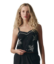 The Weekend Tank w/ Hanky Embroidery- Black