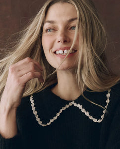 The Crochet Collar Pullover- Black W/ White