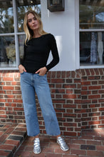 Pointelle Long Sleeve Crewneck- Black