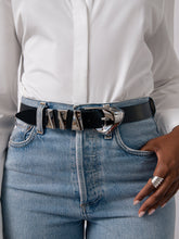 Modern Western Belt in Black- Carbon Black Leather W/ Silver