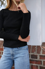 Pointelle Long Sleeve Crewneck- Black