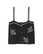 The Weekend Tank w/ Hanky Embroidery- Black