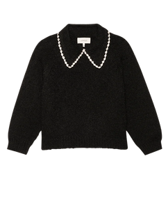 The Crochet Collar Pullover- Black W/ White