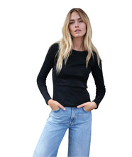Pointelle Long Sleeve Crewneck- Black