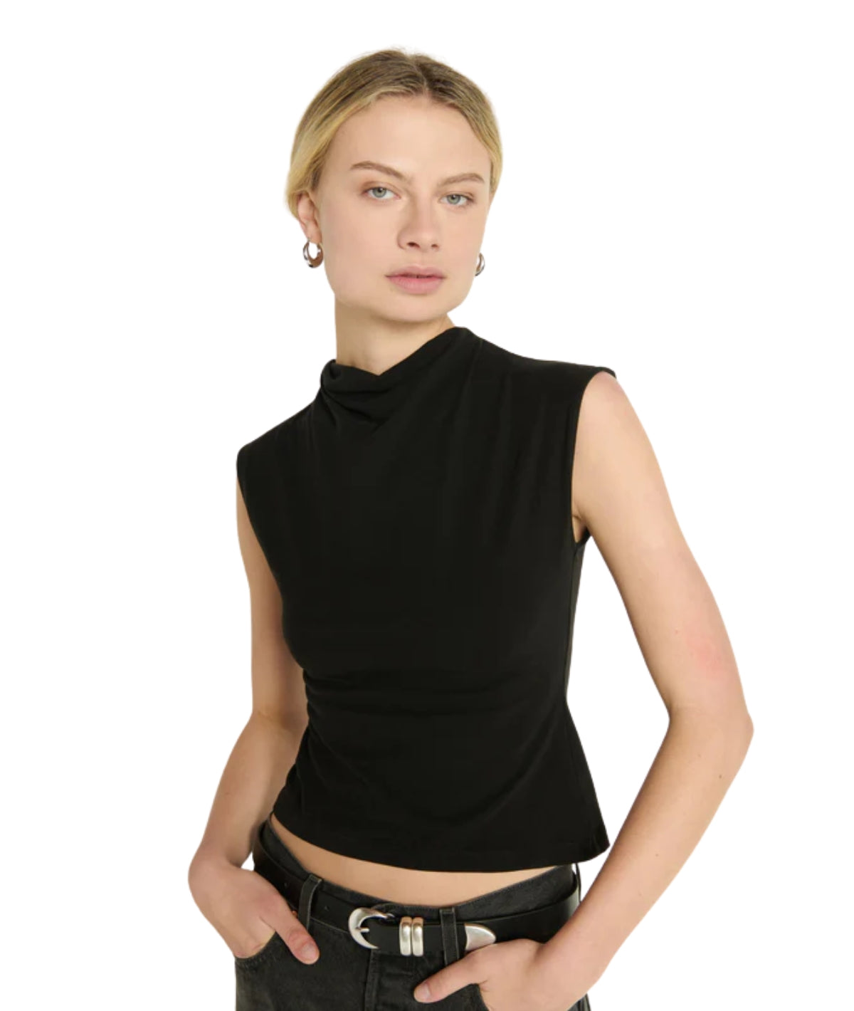 Lulu Mock Neck Top- Jet Black