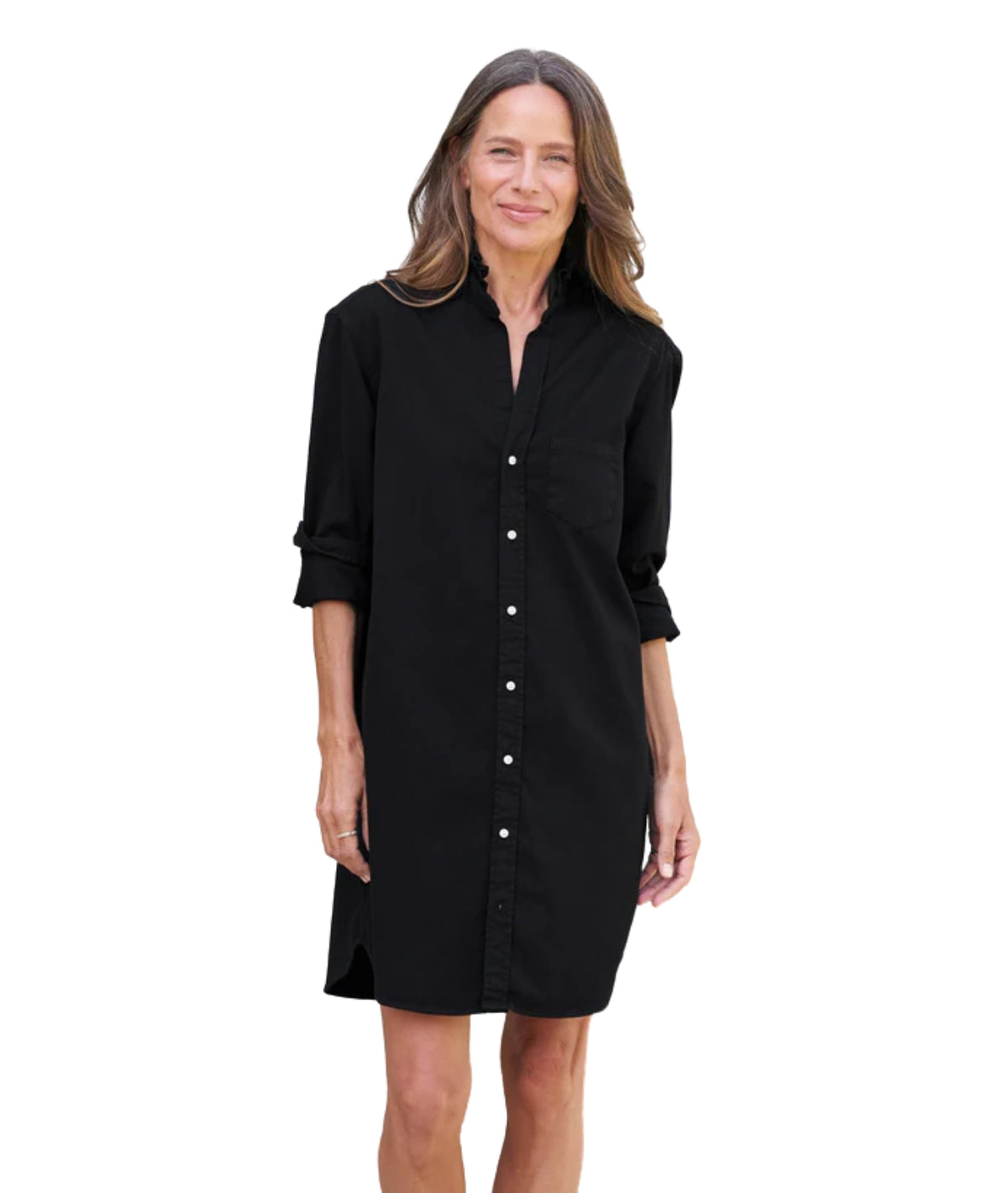Rufflemary Classic Shirtdress- Blackout