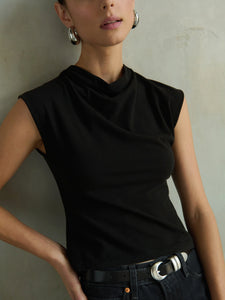 Lulu Mock Neck Top- Jet Black