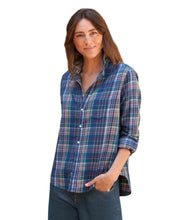 Eileen Relaxed Button Up- Green Blue White Plaid