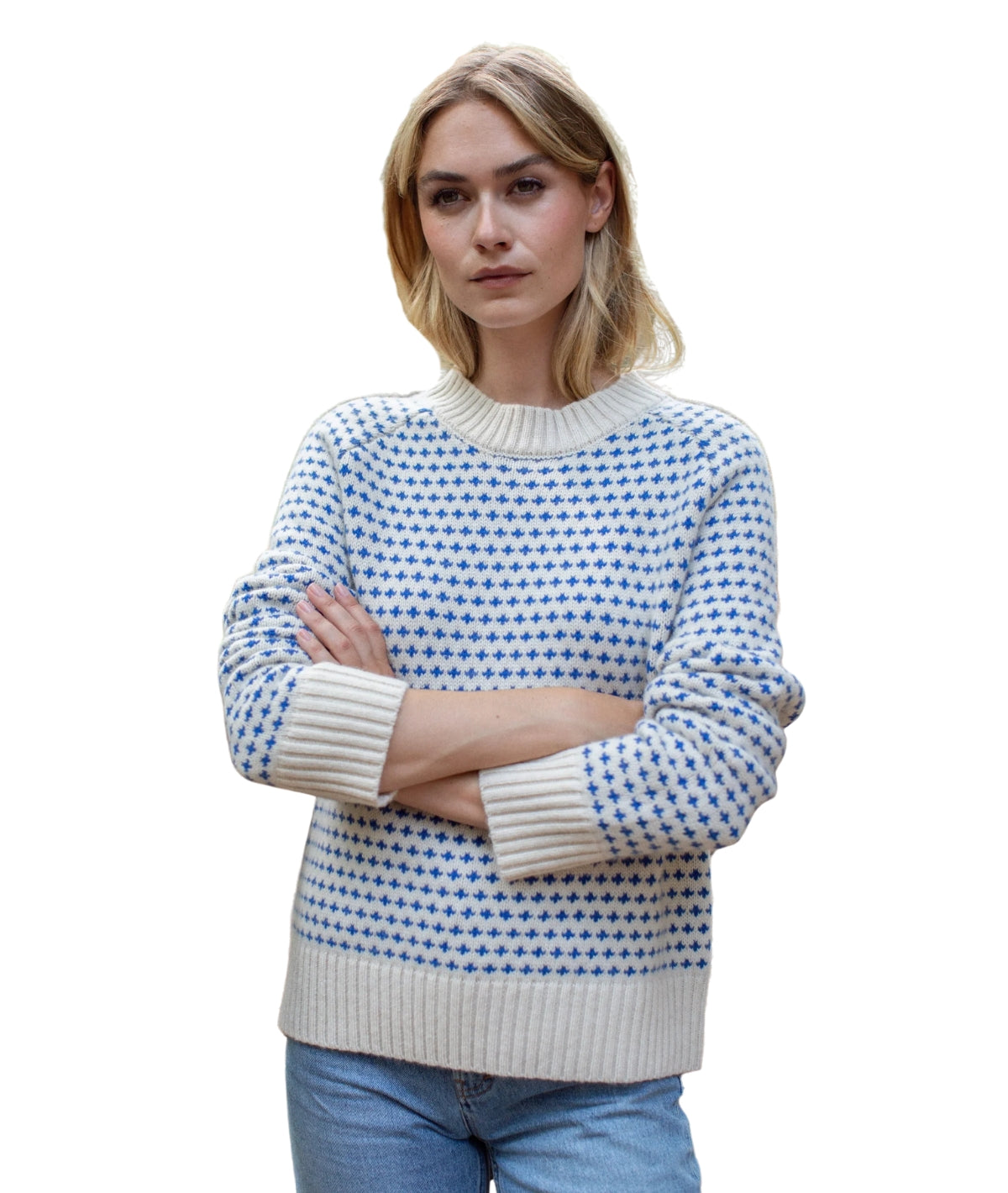 Lodge Sweater- Ivory/ Tidal Birdseye