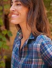 Eileen Relaxed Button Up- Green Blue White Plaid