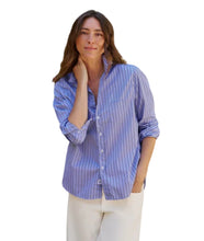 Eileen Relaxed Button-Up Shirt- Multi Blue Stripe