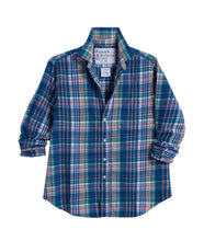 Eileen Relaxed Button Up- Green Blue White Plaid