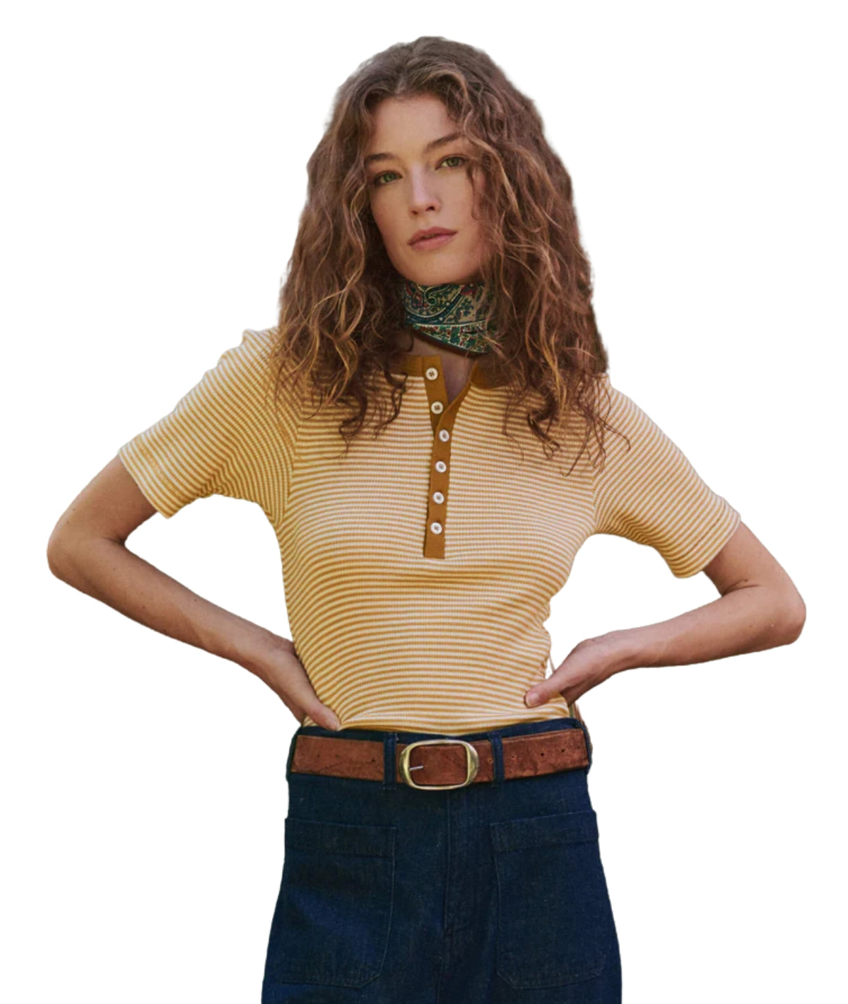 The Baseline Henley- Bronze Stripe