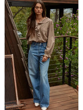 Madeline Gingham Ruffled Blouse- Brown