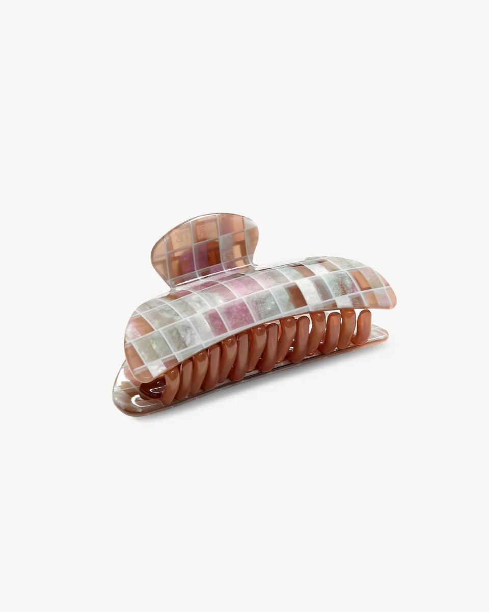 Midi Heirloom Claw- Brown Shell Checker