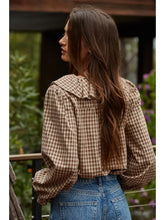 Madeline Gingham Ruffled Blouse- Brown