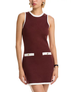Ruthie Knit Shift Mini Dress- Chocolate/ Cream