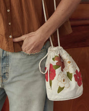The Embroidered Cinched Bucket Bag- White