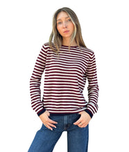 Tipped Little Stripe Crew Sweater- Burgundy Limestone New Navy