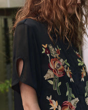 The Tavern Button Up W/ Bouquet Floral Embroidery- Black